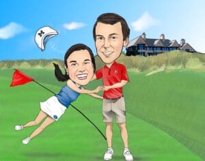 couple of golf course caricature
