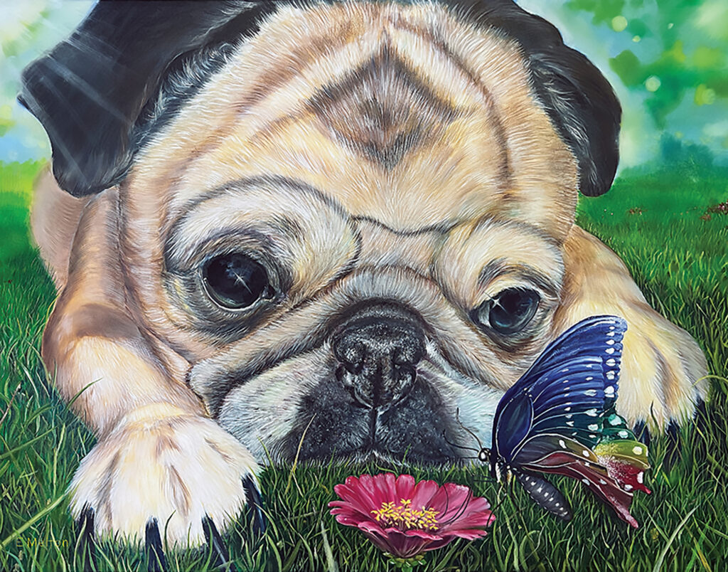 oil painting of a pug