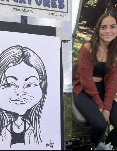 Girl posing for Caricature wake Forrest college