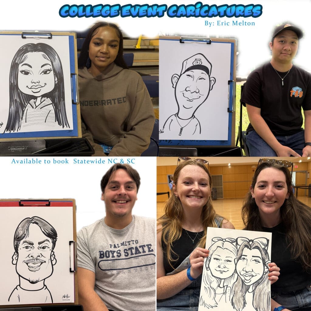 several college students with their caricature cartoon sketches