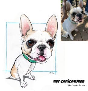a cartoon portrait of a french bulldog